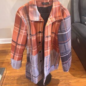 Vittiya Plaid Coat in Orange and Blue